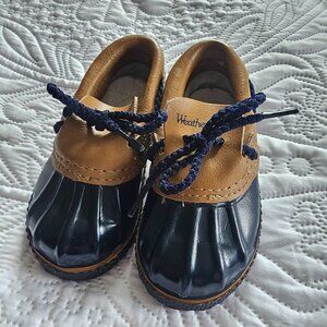 WeatherGuard Kids Duck Boots, Size 6, Navy & Tan, Waterproof Rubber Sole